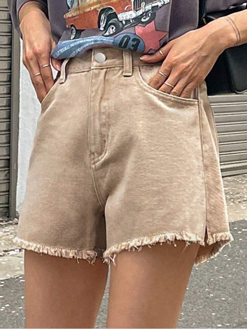 SHEIN DAZY Raw Hem Wide Leg Denim Shorts,